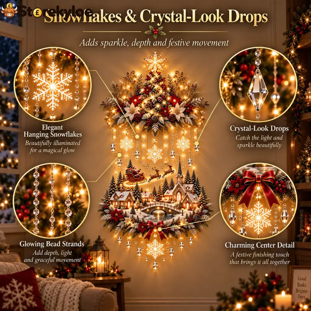 🎄 Illuminated Christmas Tree & Village Wall Hanging | Cascading Warm Lights for Living Rooms Entryways & Staircases ✨
