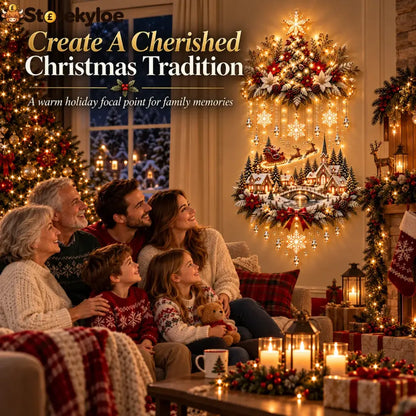 🎄 Illuminated Christmas Tree & Village Wall Hanging | Cascading Warm Lights for Living Rooms Entryways & Staircases ✨