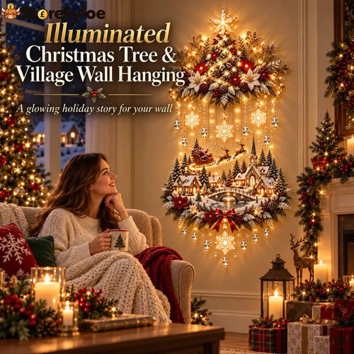 🎄 Illuminated Christmas Tree & Village Wall Hanging | Cascading Warm Lights for Living Rooms Entryways & Staircases ✨