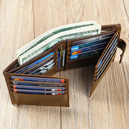 VINTAGE Top Grain Leather Bi-Fold Wallet – Classic Design, Ample Storage