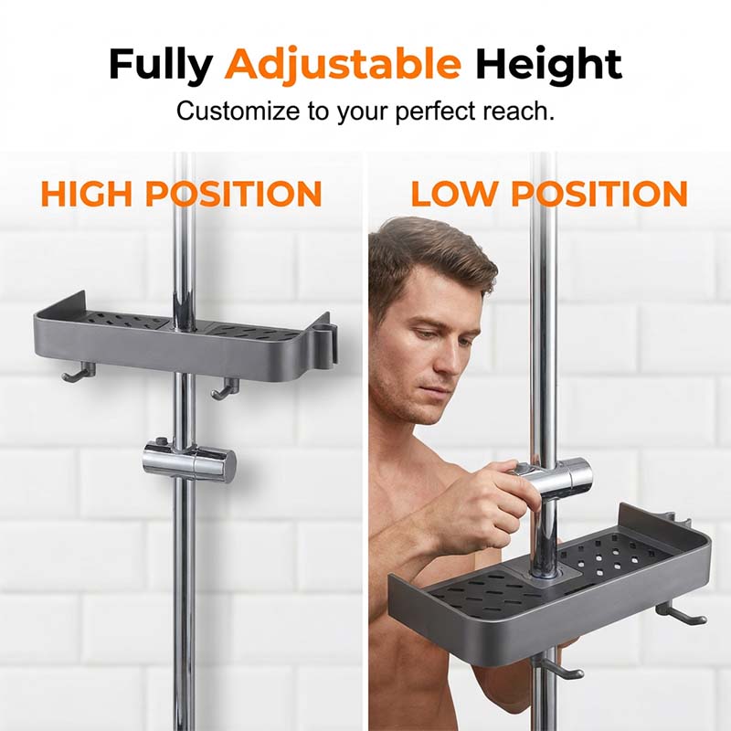 Drill-Free Shower Caddy Shelf for Slide Bar