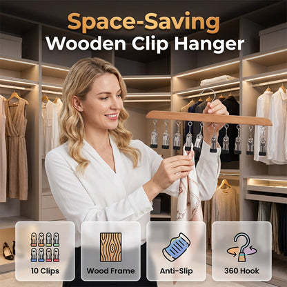 📢📢49% OFF !! ⏰Multi-Clip Wooden Hanger for Closet Organization