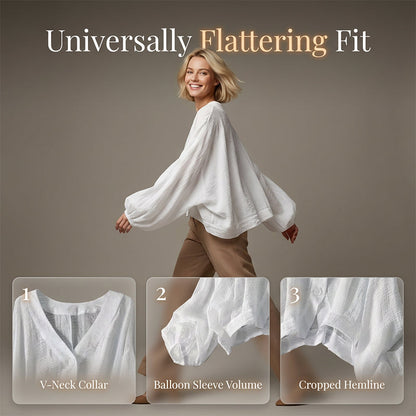 👕✨ Women's Lightweight Sun Protection Shirt – Deep V-Neck, Lantern Sleeves, Sheer Layer ☀️