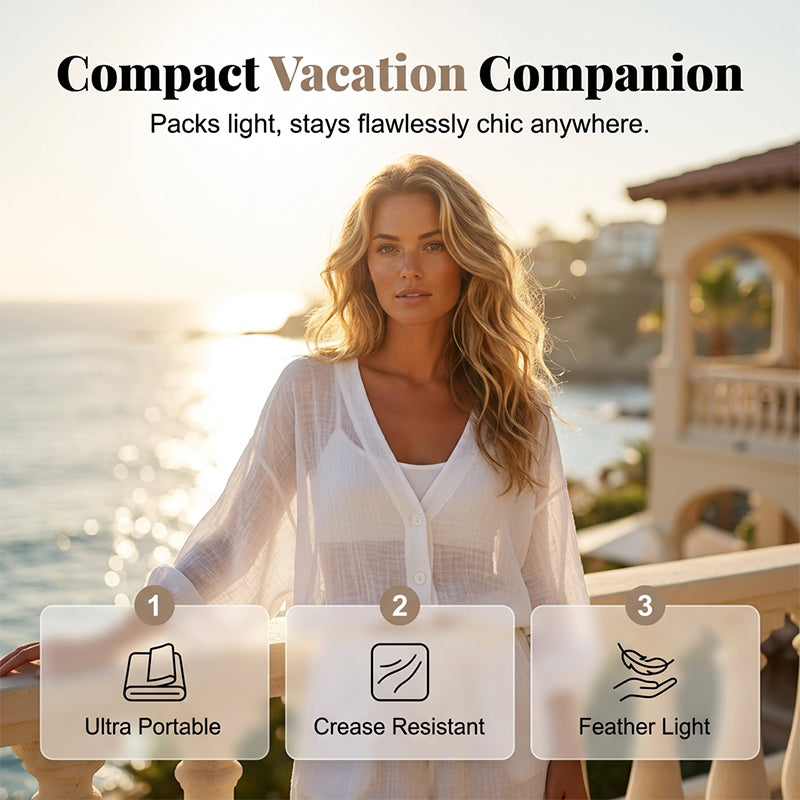 👕✨ Women's Lightweight Sun Protection Shirt – Deep V-Neck, Lantern Sleeves, Sheer Layer ☀️