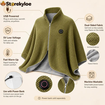 Wearable Heated Shawl 3 Heat Levels Portable Thermal Wrap - Matcha Green